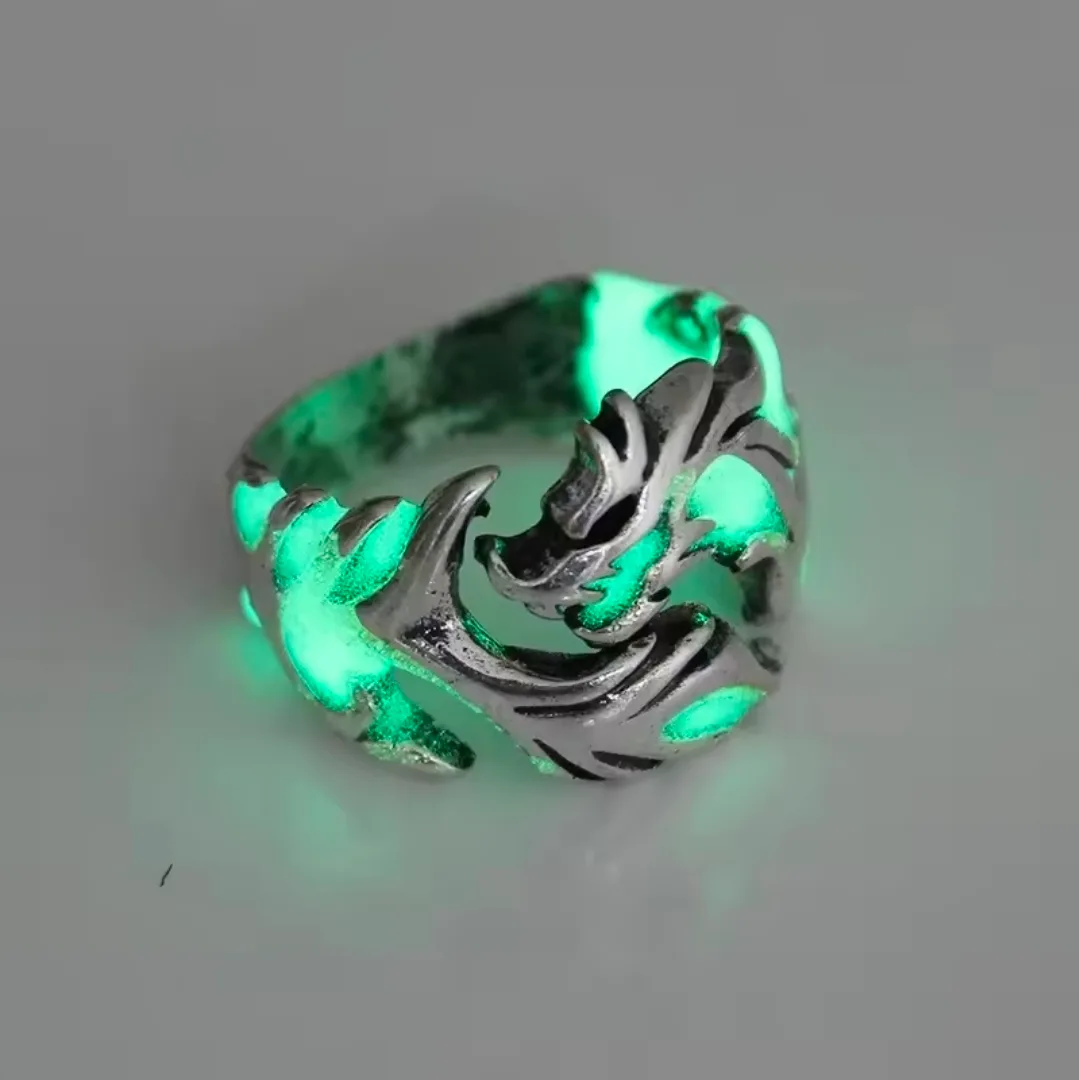 ​🐉🔥 Vintage Glow-in-the-Dark Dragon Adjustable Ring 🔥🐉