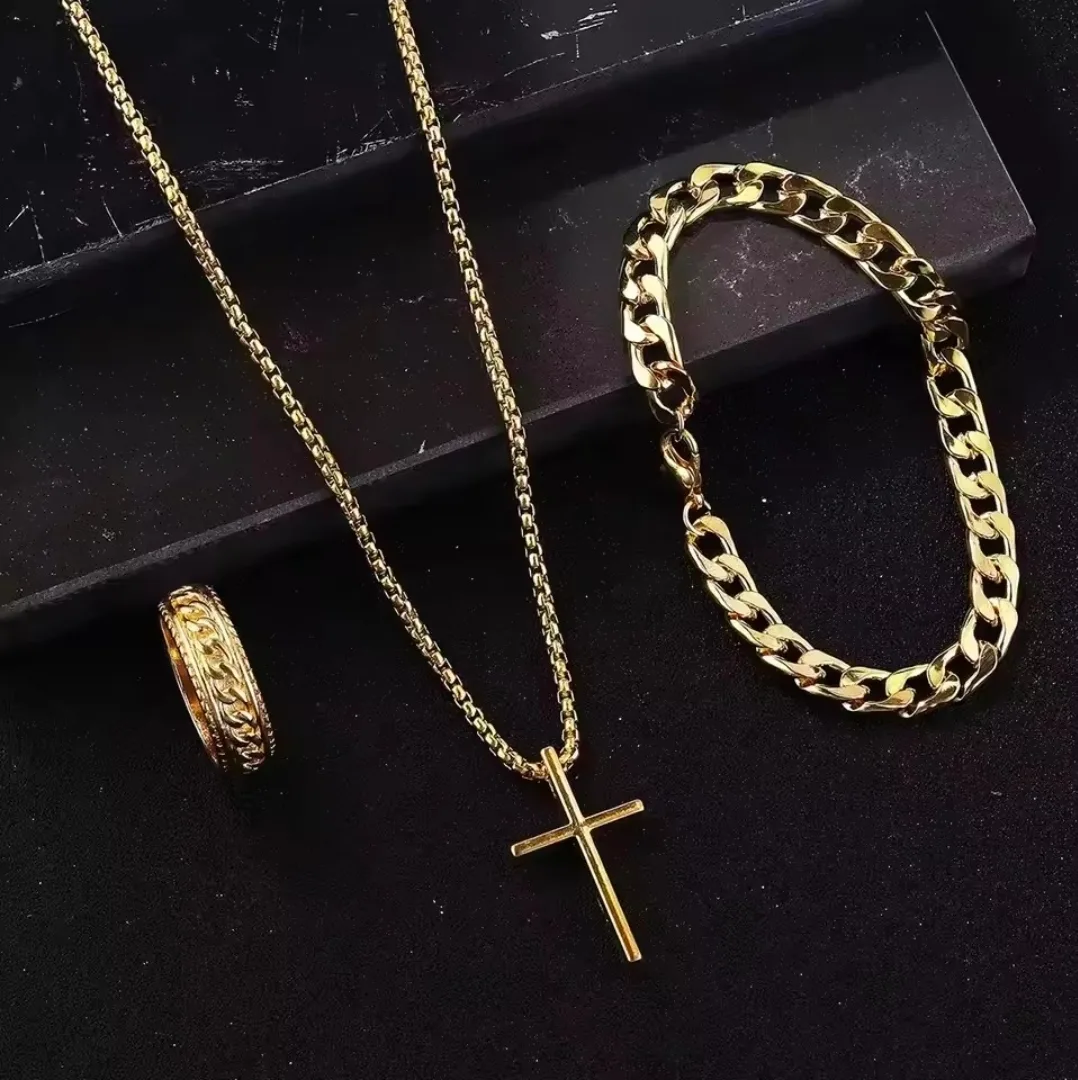 ​✨ Premium Men's 3-Piece Gold Jewelry Set ✨