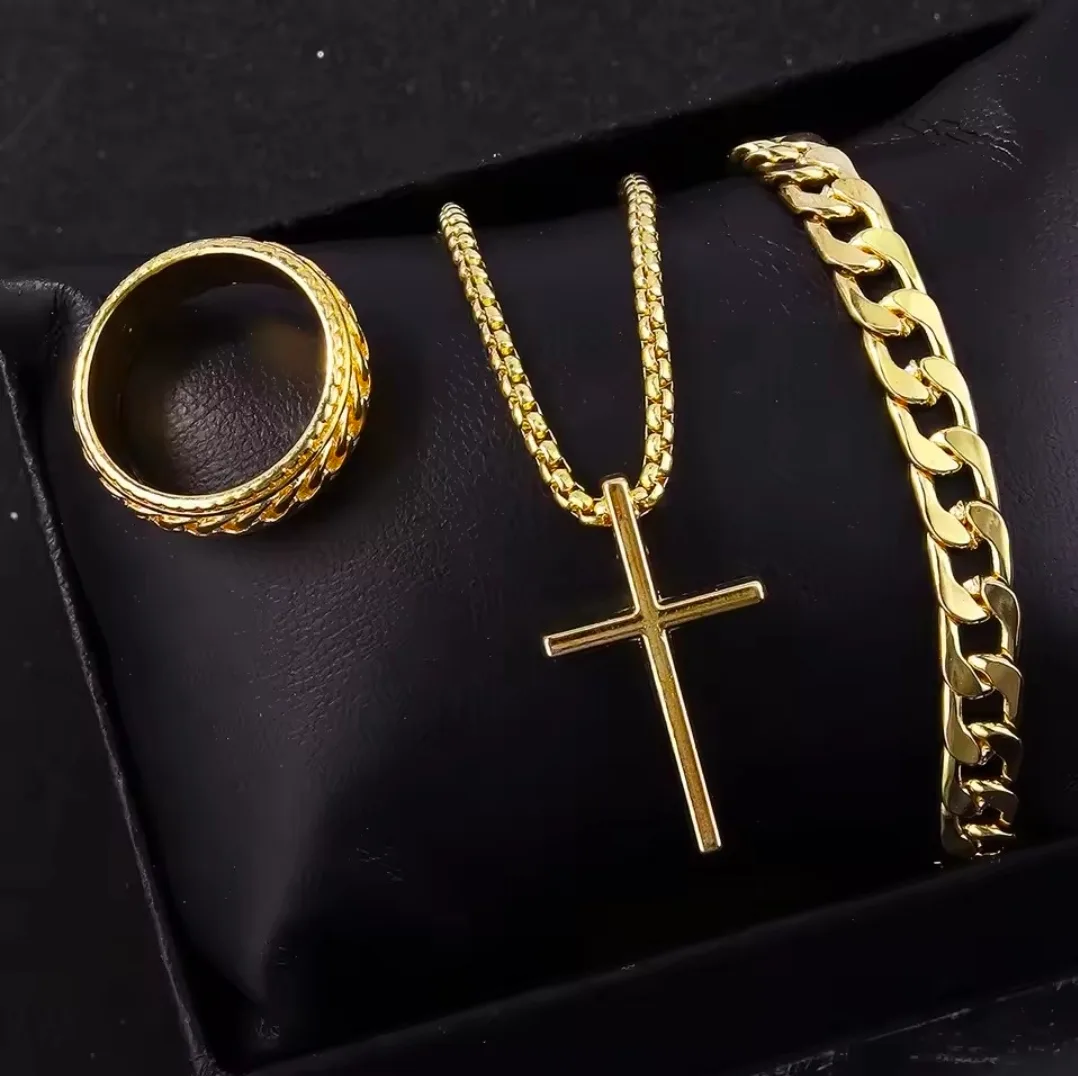 ​✨ Premium Men's 3-Piece Gold Jewelry Set ✨
