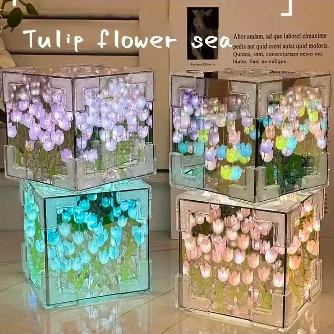 ​✨ Magical Tulip Infinity Mirror Cube Night Light ✨