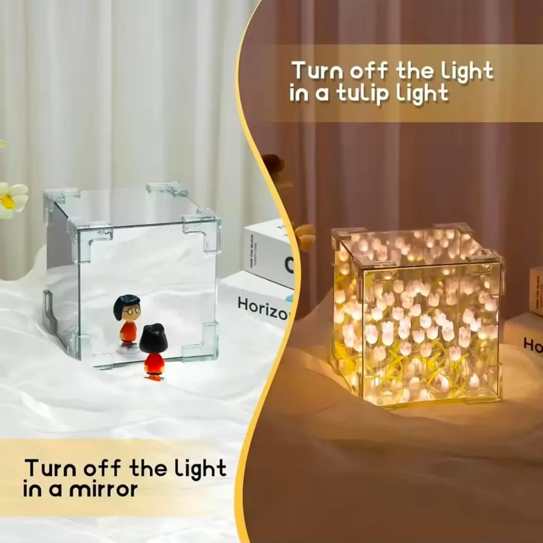 ​✨ Magical Tulip Infinity Mirror Cube Night Light ✨