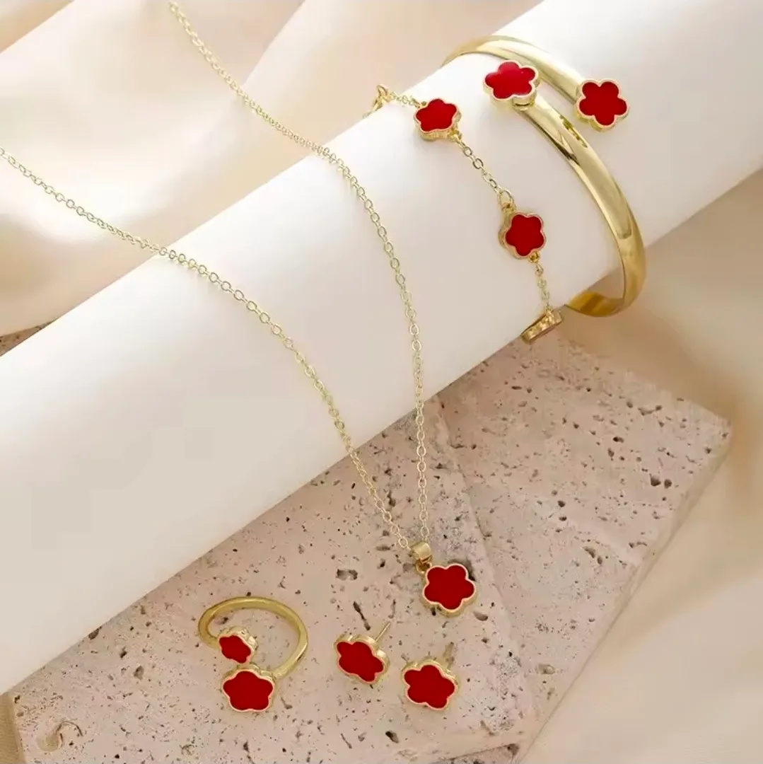 ​🌸 Elegant 5-Piece Purple Flower Jewelry Set 🌸