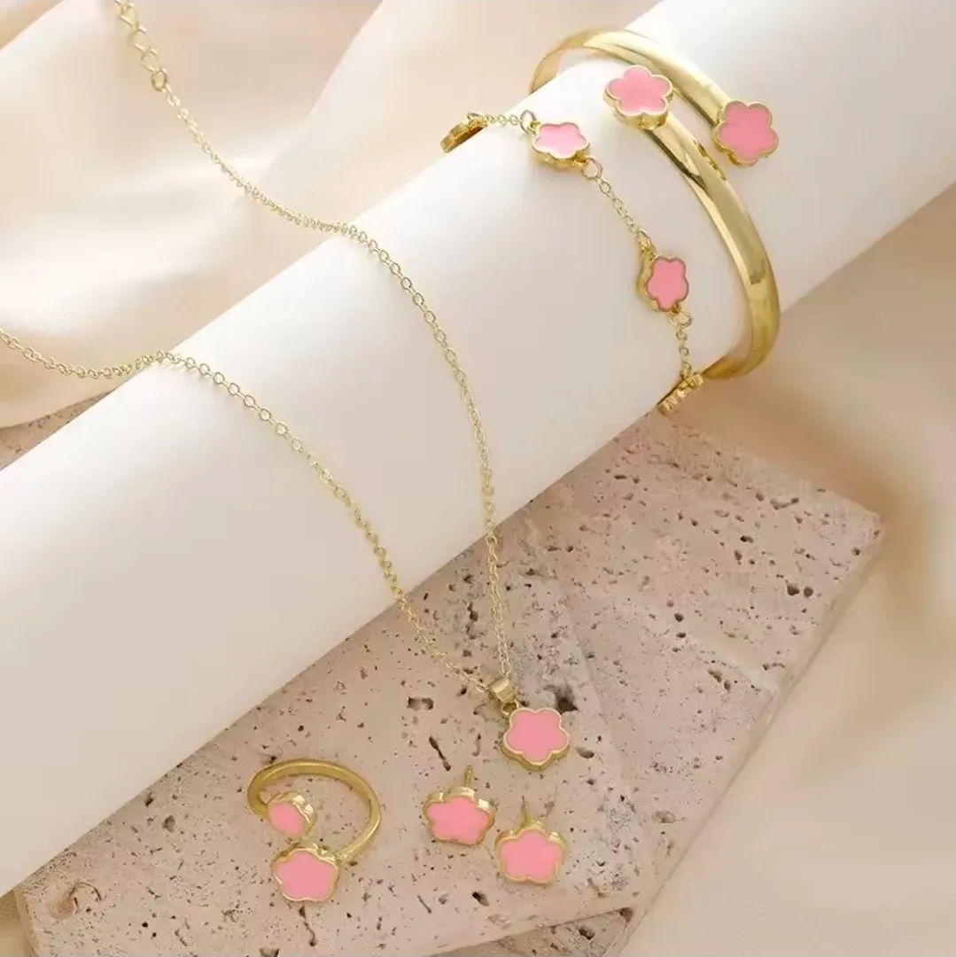 ​🌸 Elegant 5-Piece Purple Flower Jewelry Set 🌸