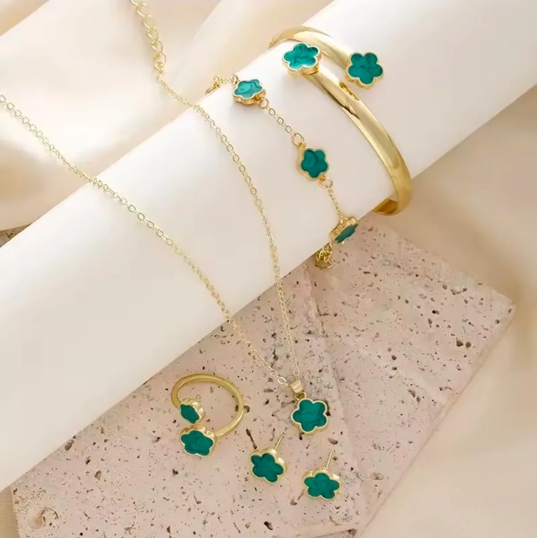 ​🌸 Elegant 5-Piece Purple Flower Jewelry Set 🌸