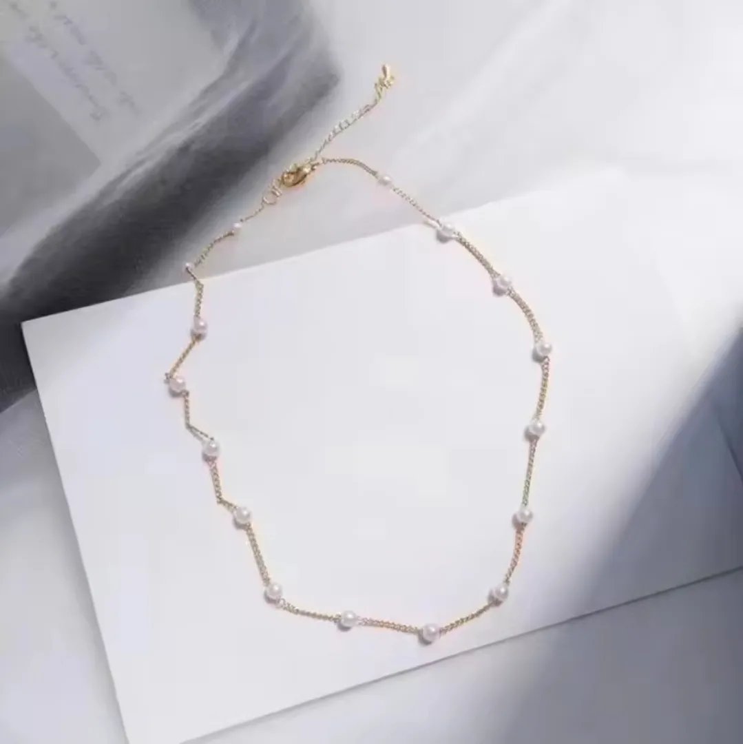 ​✨ Minimalist Gold-Plated Pearl Station Choker Necklace ✨