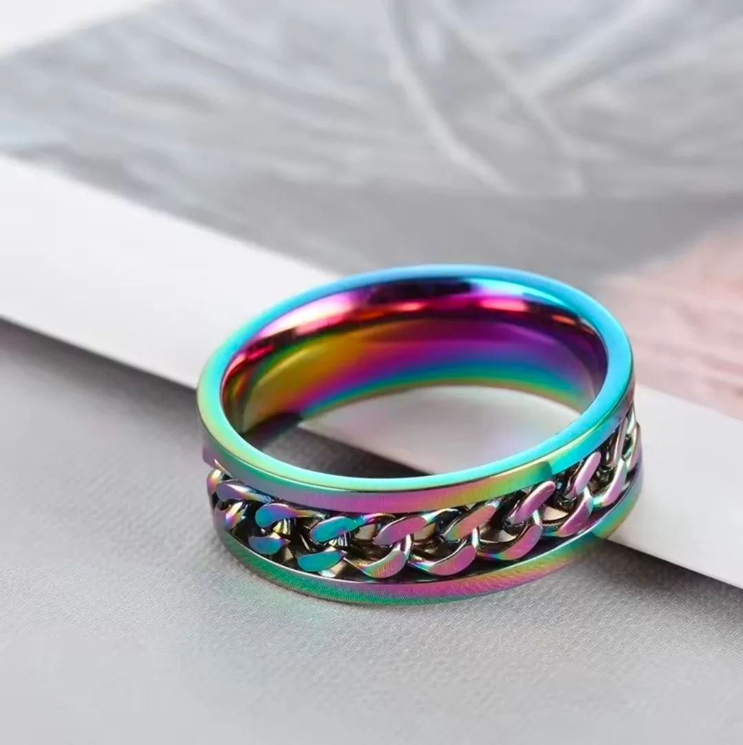 ​🌟 Premium Stainless Steel Cuban Chain Spinner Rings 🌟