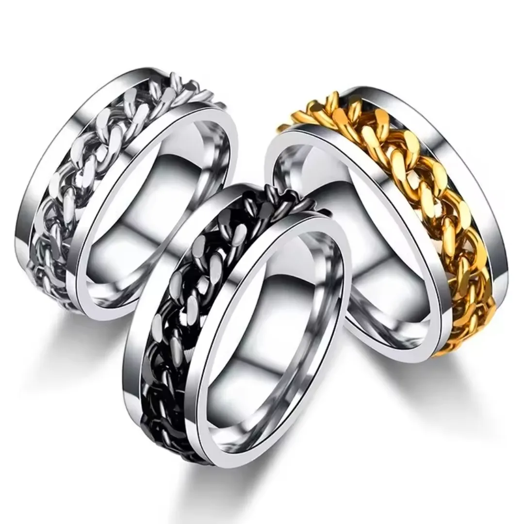 ​🌟 Premium Stainless Steel Cuban Chain Spinner Rings 🌟