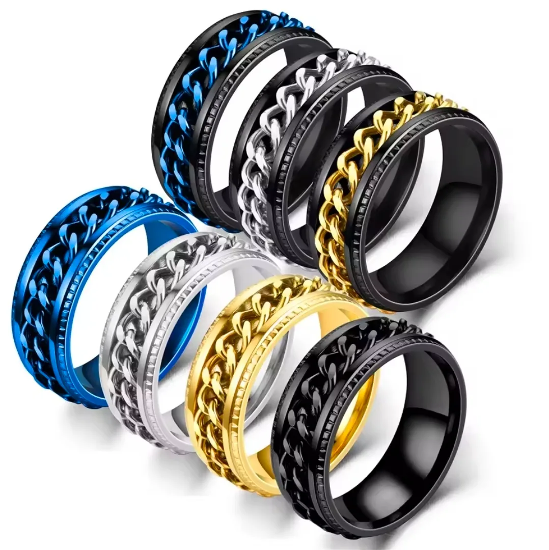 ​🌟 Premium Stainless Steel Cuban Chain Spinner Rings 🌟
