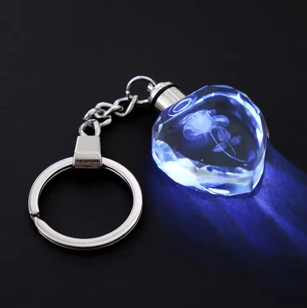 ​🌹 Premium 3D LED Crystal Rose Keychain ✨