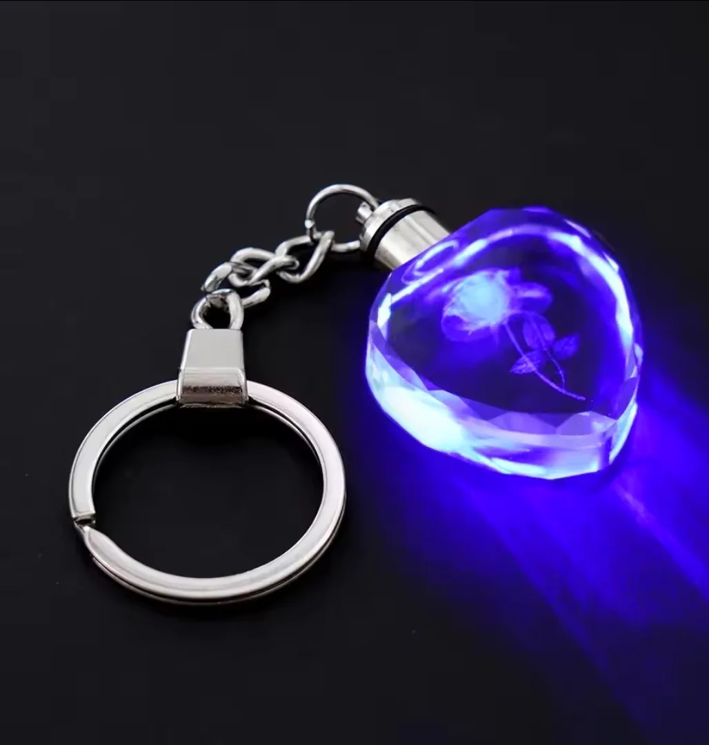 ​🌹 Premium 3D LED Crystal Rose Keychain ✨