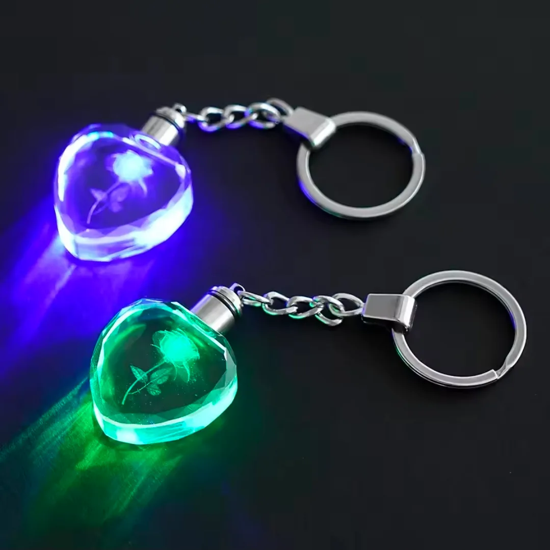 ​🌹 Premium 3D LED Crystal Rose Keychain ✨
